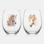 水彩馬頭付きフローラリース ステムなしワイングラス (裏面)