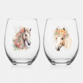 水彩馬頭付きフローラリース ステムなしワイングラス (正面)