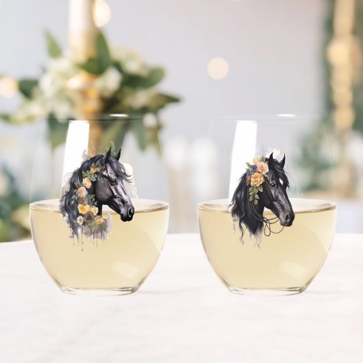 水彩馬頭付きフローラリース ステムなしワイングラス (インサイチュ (ウェディング))
