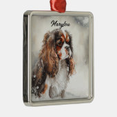 水彩騎馬王チャールズスパニエル犬犬 メタルオーナメント (右)