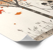 水彩骸骨 落ち葉 かわいい ハロウィン ポスター (角)