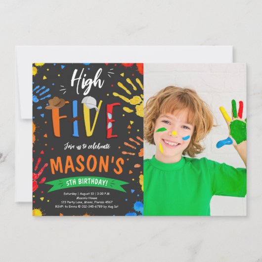 水彩高五誕生日写真 招待状 (正面)