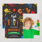 水彩高五誕生日写真 招待状 (正面/裏面)