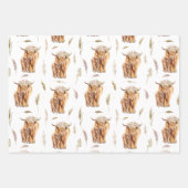 水彩高地の牛と子牛 ラッピングペーパーシート (正面3)