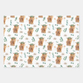 水彩高地の牛と子牛 ラッピングペーパーシート (正面2)