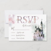 水彩魅惑された城の応答カードRSVP 出欠カード (正面)