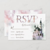 水彩魅惑された城の応答カードRSVP 出欠カード (正面/裏面)