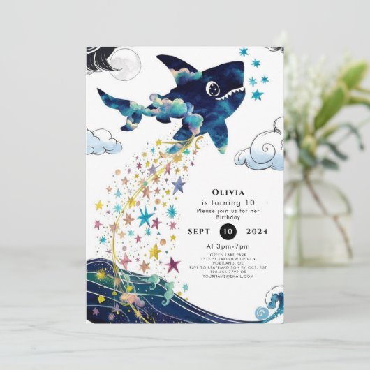 水彩魅惑ディープシーシャーク誕生日 招待状 (スタンド正面)