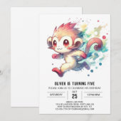 水彩魅惑モンキー誕生日 招待状 (正面/裏面)