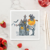 水彩魔女と不気味なハウスハロウィーン昼寝 スタンダードランチョンナプキン (インサイチュ)