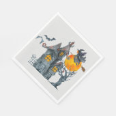 水彩魔女と不気味なハウスハロウィーン昼寝 スタンダードランチョンナプキン (角)