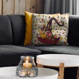 水彩魔女の帽子と紅葉 クッション