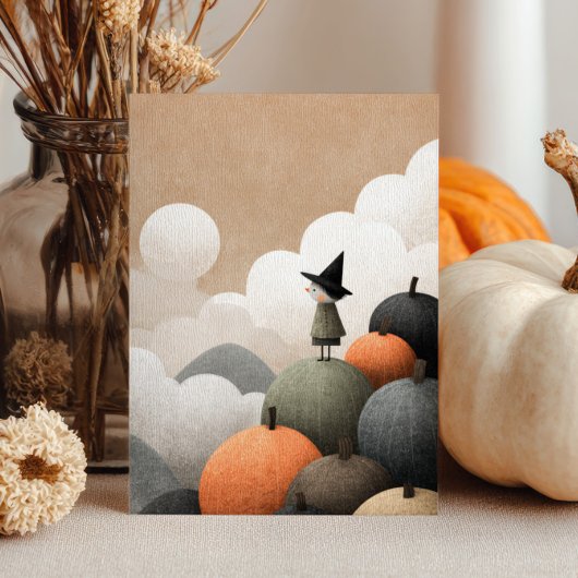 水彩魔女キュート不気味ミニマリストハロウィーン カード