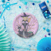 水彩魔女ハロウィーンバチェロレッテ ペーパープレート (パーティー)