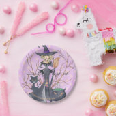 水彩魔女ハロウィーンバチェロレッテ ペーパープレート (パーティー)