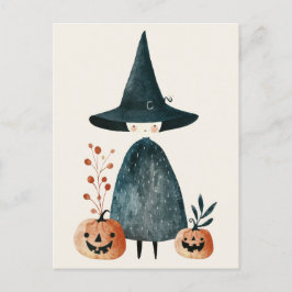 水彩魔女&ジャックオランタンかわいいハロウィン ポストカード