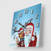 水彩魔法のサンタクロース微笑みルドルフ スクエア壁時計 (傾斜)