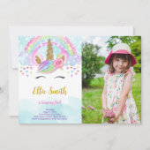 水彩魔法のユニコーン写真招待状 招待状 (正面)