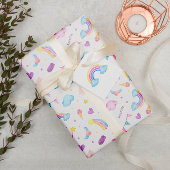 水彩魔法の虹のユニコーンシームレス ラッピングペーパーシート