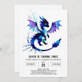 水彩魔法ドラゴンデジタルボーイ誕生日 招待状 (正面/裏面)
