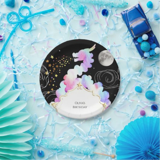 水彩魔法ドラゴン誕生日 ペーパープレート (パーティー)