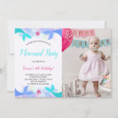 水彩魔法人魚生日照片 招待状 (正面)