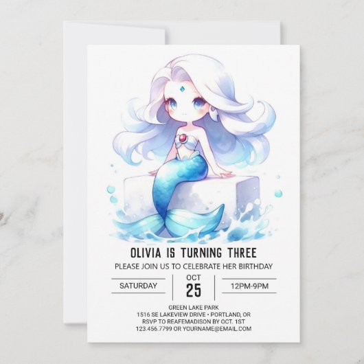 水彩魔法人魚生日 招待状 (正面)