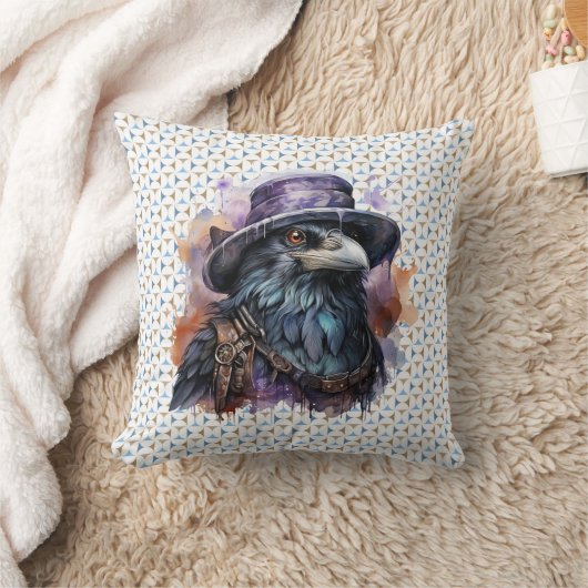 水彩魔法使いカラス鳥 クッション (ブランケット)
