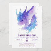 水彩魔法：ドラゴン誕生日 招待状 (正面/裏面)