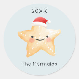 水彩魚サンタ・クリスマス ラウンドシール