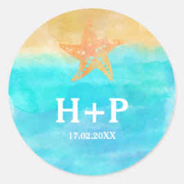 水彩魚結婚のイニシャル ラウンドシール