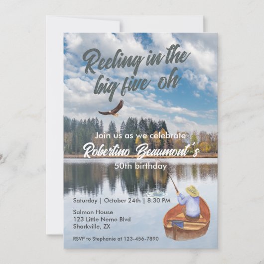 水彩魚釣りアットザレイク50thバースデーパーティー 招待状 (正面)