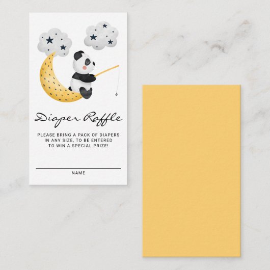 水彩魚釣りパンダ赤ちゃんシャワーおむつラッフル エンクロージャーカード (正面/裏面)