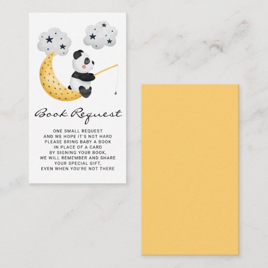 水彩魚釣りパンダ赤ちゃんシャワーブックリクエスト エンクロージャーカード (正面/裏面)