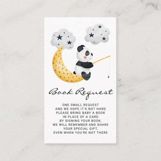 水彩魚釣りパンダ赤ちゃんシャワーブックリクエスト エンクロージャーカード (正面)