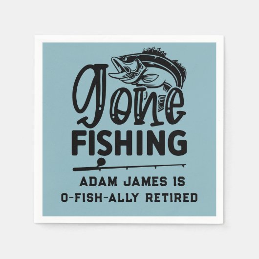 水彩魚釣り退職パーティー – 去った魚釣り スタンダードカクテルナプキン (正面)