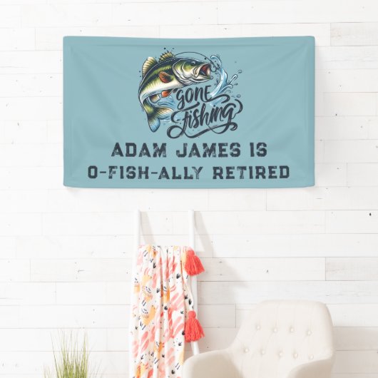 水彩魚釣り退職パーティー – 去った魚釣り 横断幕 (インサイチュ)