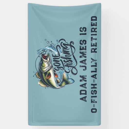 水彩魚釣り退職パーティー – 去った魚釣り 横断幕 (縦)