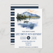 水彩魚釣り、山、湖の誕生日パーティー 招待状 (正面/裏面)