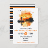 水彩魚釣り、山、湖の誕生日パーティー 招待状 (正面/裏面)