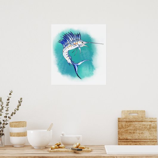 水彩魚 ポスター (キッチン)