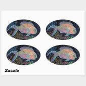 水彩魚 楕円形シール (シート)