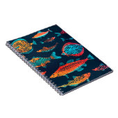 水彩魚：深いブルーシームレス ノートブック (右側)