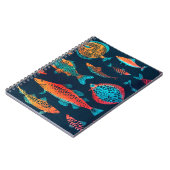 水彩魚：深いブルーシームレス ノートブック (左側)