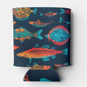 水彩魚：深いブルーシームレス 缶クーラー (裏面)