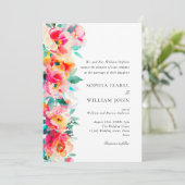 水彩鮮やかなピンクのオレンジ色の結婚花 招待状 (スタンド正面)