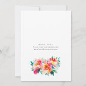 水彩鮮やかなピンクのオレンジ色の結婚花 招待状 (裏面)