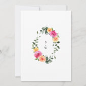 水彩鮮やかなピンクのオレンジ色の結婚花 招待状 (裏面)