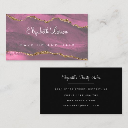 水彩鮮やかなピンクのグリッター瑪瑙メイクアップアーティスト 名刺 (正面/裏面)