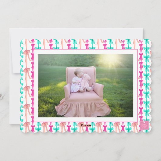 水彩鮮やかなピンクの弓コケットのクリスマスフォト シーズンカード (裏面)